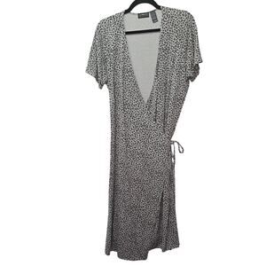 Liz Claiborne Black and White Leopard Print Wrap Midi Dress